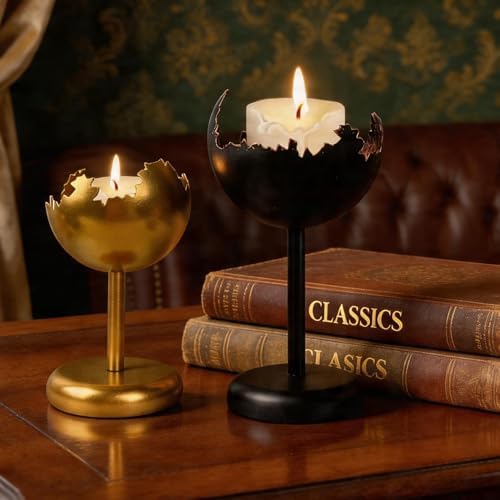 Metal Modern Candleholders in Eggshell Design, 2PCS, S+L, Black - Image 7
