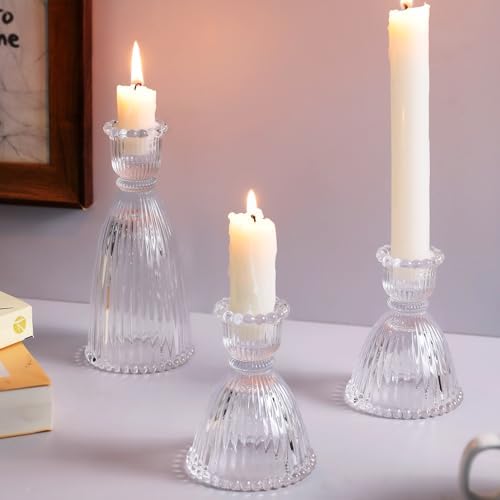 6 Pcs Clear Glass Candlestick Holders (3.5"/6", Assorted)- Tall Taper Candle Holders with Vintage Design, Candle Stick Holders in Bulk for Party Decorations, Glass Candle Holder for Tapered Candles - Image 7