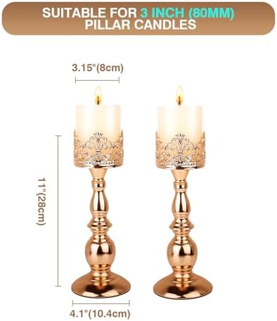 Candle Holders for Pillar Candles Gothic Gold Vintage Tall Candle Holders Set of 2 Decorative Large Table Centerpieces Candle Stand Decor (Gold 2PCS A) - Image 6
