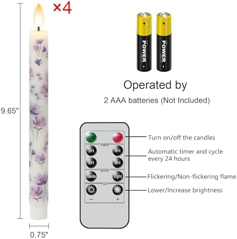 Purple Flower Flameless Taper Candle Battery Operated Remote Timer - Image 7
