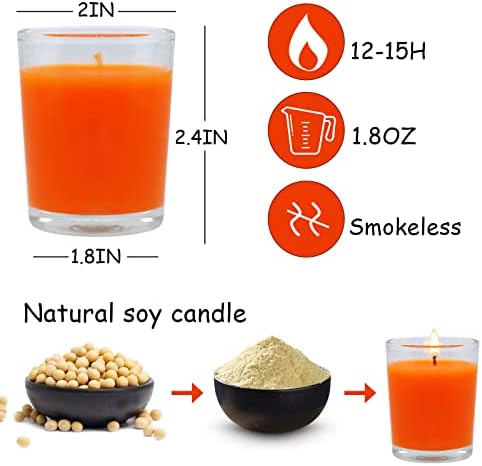 Set of 20 Orange Votive Candles Clear Glass Filled Unscented Soy Wax Candle for Home Halloween Fall Harvest Thanksgiving and DIY - Image 7