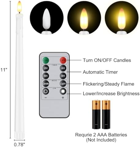 12 Pcs Flickering Flameless LED Taper Candles, Wedding Decor, White - Image 7