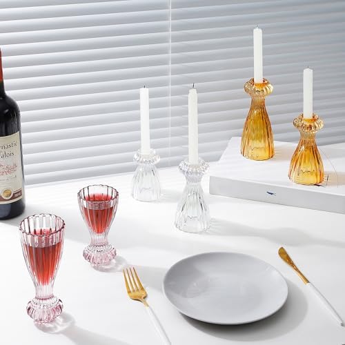 Lysenn Glass Candlestick Holders, Taper Candle Holders Set of 3, Pink - Image 6