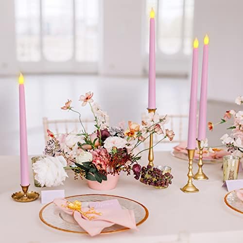 Pastel Pink Flameless Taper Candles with Remote Timer Set of 4 - Image 6