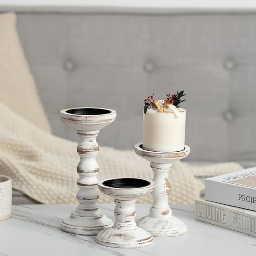 Candeldo Wood Candle Holder for Pillar, White Farmhouse Fireplace Decor - Image 7