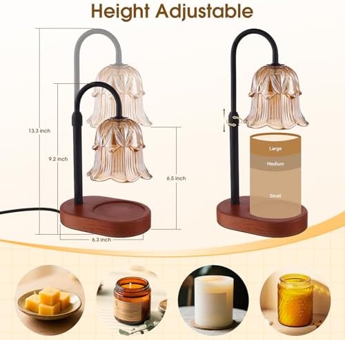 Candle Warmer Lamp Adjustable Timer Electric-Amber Flower Shaped Melting Wax Lamp - Image 6