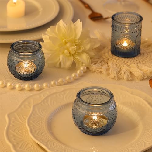 DARJEN Blue Votive Candle Holders Set of 36 - Votive Candle Holders Bulk, Glass Candle Holder for Party Decoration, Tea Lights Candle Holders for Wedding - Image 6