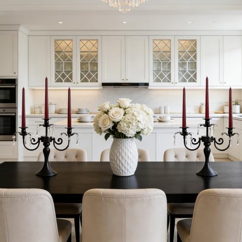 Metal 3 Arm Candelabra with Crystal Pendants - 11.8 Inch Tall Candle Holders, Set of 2 - Elegant Taper Candlestick Stand for Wedding, Dining Table, Christmas Party Home Decoration (2, Black) - Image 7