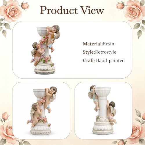 Hand Painted Pastel Cherub Candle Holder Resin Angel Vintage Wedding Gift - Image 6