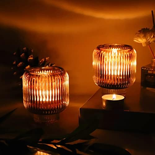 Woho 2pcs Votive Candle Holders, Amber Tealight Candle Holder for Wedding - Image 6