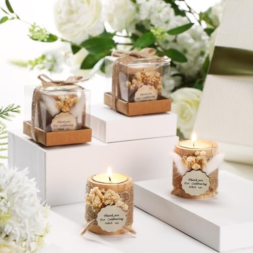 Mtlee 20 Sets Baptism Candle Favors for Guests, Beige, Thank You - Image 6