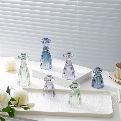 Lysenn Glass Candlestick Holders, Taper Candle Holders Set of 3, Green - Image 6
