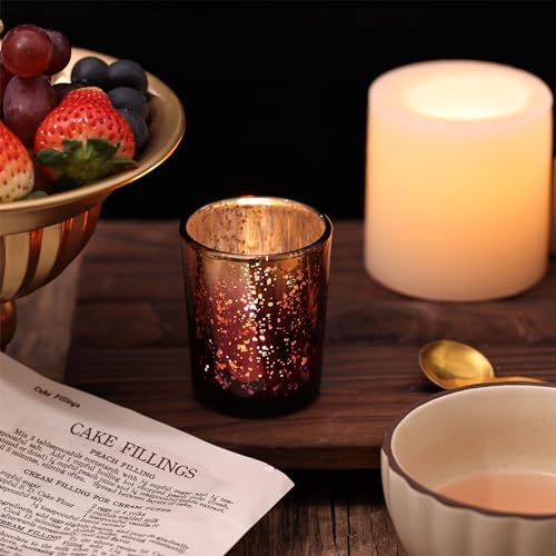 Volens Burgundy and Gold Party Decorations 12pcs Glass Votive Candle Holder - Image 6