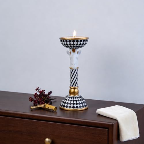 Checkered Animal Candle Holders, Resin Black White Checkered Tiger Head Candlestick Holders, Cute Black-and-White Pillar Candle Stand Home Decorations (Giraffe) - Image 7