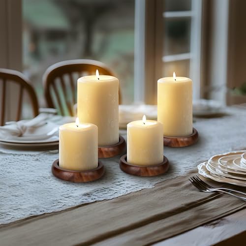 Candle Holder for Pillar Candle Set of 4, Farmhouse Wood Candle Holder, Rustic Wooden Candle Stand, Candles Tray Decorative for Living Room, Table Centerpiece, Brown - Image 6