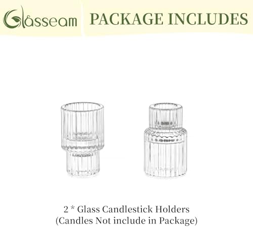 Glasseam Glass Taper Candle Holders 2 Pcs Small Candlestick for Table Decor - Image 6