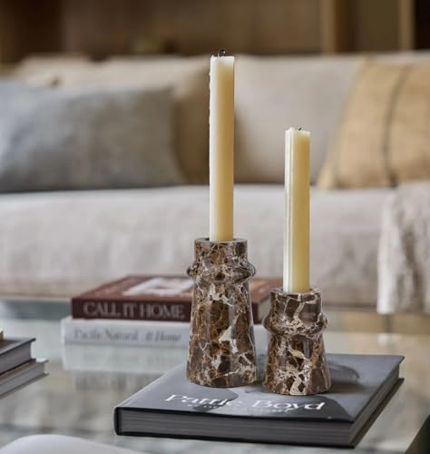 Vixdonos Marble Candle Holder Set of 2 Taper Candle Candlestick Mantle Candle Stand for Home Decor,Wedding,Party and Table Centerpieces(Brown) - Image 7