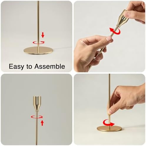 Upgraded Chrome Taper Candle Holders Set of 6, Champagne Gold Long Skinny Candlestick (Heights: 9/11/13 Inch), Heavy Iron Anti-Slip Base for Fireplace Table Centerpiece Christmas Decor - Image 6