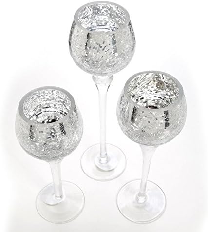 Hosley Set of 3 Crackle Metallic Glass Tealight Holders 12 Inch, 10 Inch, 9 Inch Elegant Home Decor for Ambient Lighting and Stylish Centerpieces and Gift - Image 7