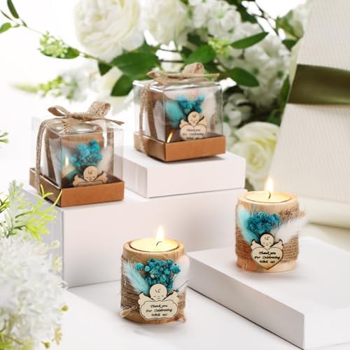 Mtlee 20 Sets Baptism Candle Favors for Guests, Blue, Baby - Image 6