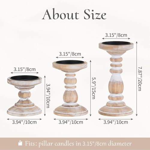 Wood Pillar Candle Holder: Rustic Distressed White Candle Stand - Image 6