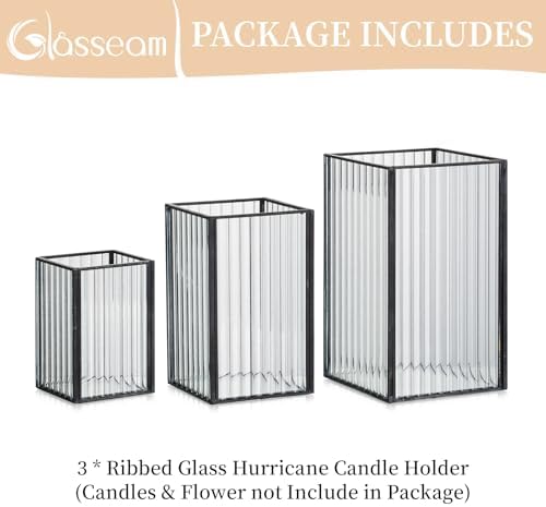 Glasseam 3Pcs Square Black Glass Hurricane Candle Holder for Pillar Candles - Image 7