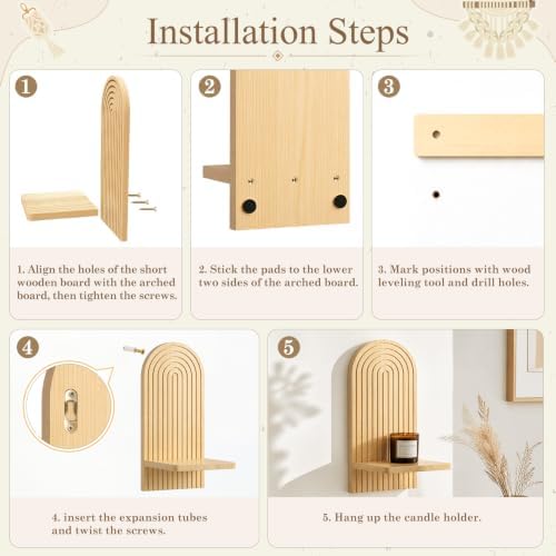 VIS'V Wall Mount Candle Sconces, Wooden Candle Holder Decor, Natural, 2 Pcs - Image 7