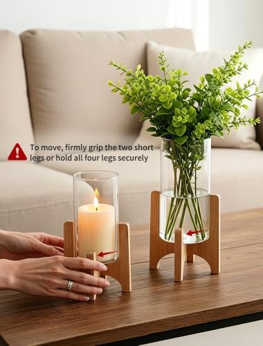 NUPTIO Hurricane Glass Candle Holders with Wood Stands, Set of 2 - Image 6
