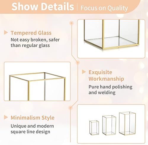 NUPTIO Hurricane Glass Candle Holders: 3Pcs Gold Lanterns Candle Holder for Pillar Candles Geometric Table Centerpiece for Outdoor & Indoor Wedding Christmas Holiday Party Decor 8.1 & 6.5 & 4.7 inch - Image 6