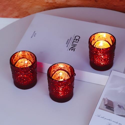 VOHO Red Mercury Glass Candle Holder Set of 12, Boho Sunflower Red Votives - Image 7
