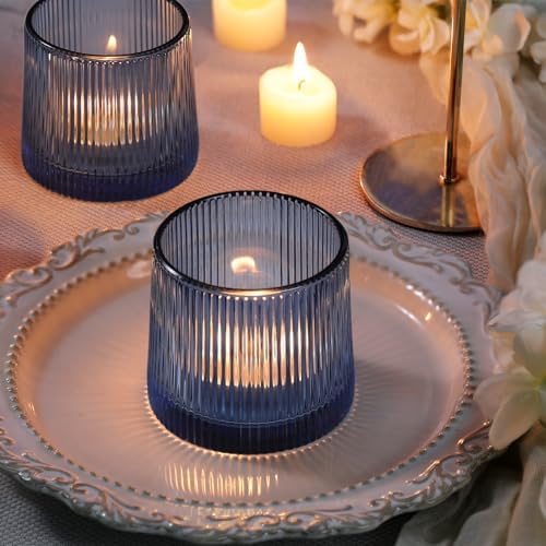 DARJEN Blue Ribbed Tealight Votive Candle Holders- 6Pack - Image 6
