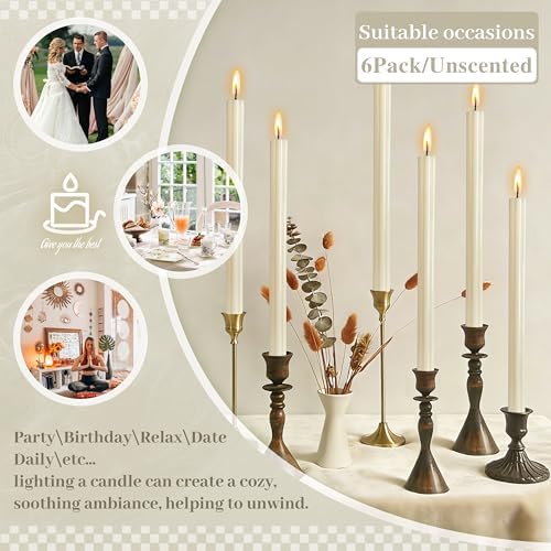 10inch Tall Taper Candles - 6PCS Unscented Smokeless Candlesticks for Holiday Party Gift Holiday Dinner Table Decorations - Warm Ivory - Image 6