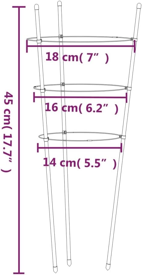 Garden Plant Supports with 3 Rings, 5 Pack 17.7 Inch Steel Tomato Cage for Climbing Flowers, Vegetables, and Potted Plants