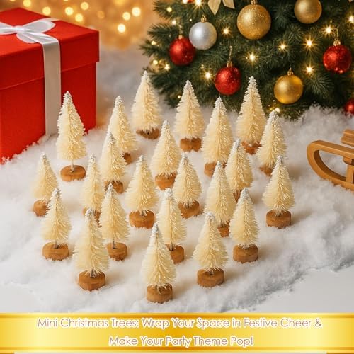 Sumind 96 Pcs Mini Bottle Brush Trees Small Christmas Trees, Beige - Image 6