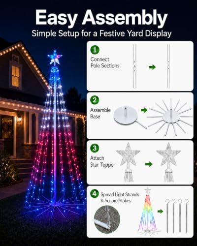 8FT Smart Outdoor Christmas Tree Lights, 340 LED RGB Light Show - Image 6