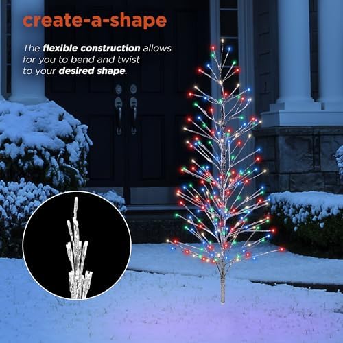 Alpine Corporation 60" Tall Artificial Christmas Tree, 180 Multi-Colored LED Lights, Indoor Outdoor Plug-in Holiday Decoration or Lawn Display, Silver - Image 6