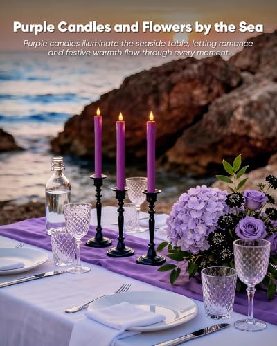 Homemory 3 Pcs Waxy Purple Flameless Taper Candles with Remote Timer, LED Fake Candlesticks, 9.6 Inches Battery Tall Candle with 3D Flickering Flame for Wedding, Dinner, Christmas Anniversary Decor - Image 7