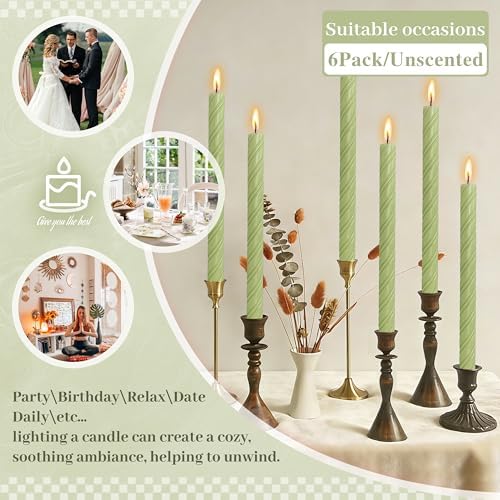 Matcha Green Spiral Taper Candle - 10 Inch YUKCAXDLS 6 Pack Unscented Dripless Candlesticks for Valentine's Day,Dinner,Party,Brithday,Wedding and Home Decoration - Image 6