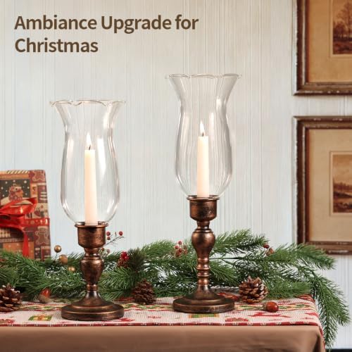 Volens Set of 2 Hurricane Glass Candle Holders with Iron Base & Glass Dome - Image 6