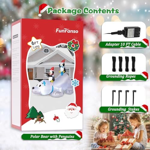 6 FT Christmas Inflatable Outdoor Decoration Polar Bear with Penguins, Xmas Blow Up Yard Decoration with Built-in LED Lights, Suitable for Christmas Party Outdoor, Yard, Garden, Lawn Holiday Decor - Image 6