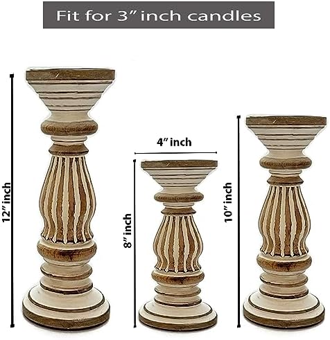 Perilla Home Wood Texture Candlestick Holders Set of 3 - Premium Candle Holders for Candlesticks, Taper Candles, Party, Anniversary, Dinning Table Vintage Candle Holder Centerpiece - (12" x 10" x8") - Image 4
