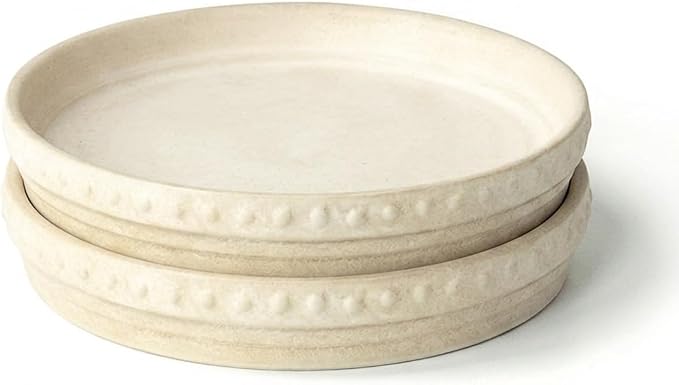 YBX 8-inch Plant Saucer Premium Terracotta Saucer Round Ceramic Plant Trays, Pack of 2 (Beige White)