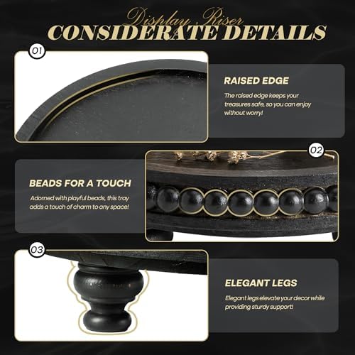 EOSAHR Beaded Wood Riser, Pedestal Stand Can Hold Small Vase, Black - Image 6