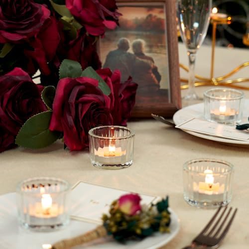 Homemory 24 Pcs Tealight Candle Holders, Clear Votive Candle Holders, Glass Candle Holder for Table Centerpiece, Wedding, Baby Shower, Birthday, Party, Halloween, Christmas - Image 7