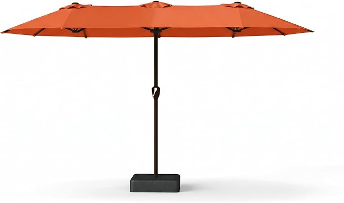 15FT Large Patio Umbrella with Base Included, Double Sided Outdoor Market Umbrella with Flexible Fiberglass Ribs, UV-Blocking Extra Large Umbrella for Garden, Pool, Deck, Terracotta