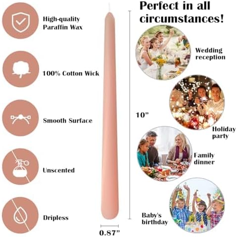 12 Pack 10 inch Soft Peach Taper Candles, Unscented Dripless Candlesticks Bulk for Home Dinner Wedding Romantic, Long-Lasting Burn Time of 7-8 Hour - Image 2