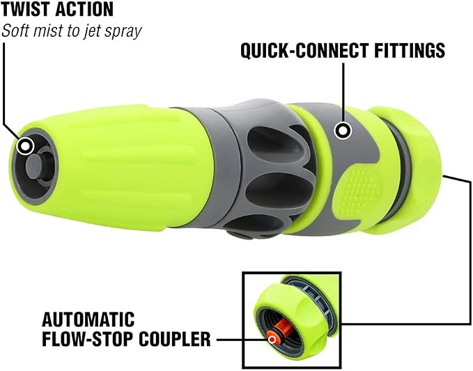 Flexzilla Garden Hose with SwivelGrip, 5/8 in. x 75 ft., Heavy Duty, Lightweight & 6-Pattern Adjustable Garden Hose Nozzle & Garden Hose Nozzle Kit, 3-Piece - HFZGAK01