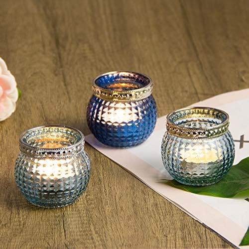 Candle Holder Set of 12, Small Tealight Candle Holder, Vintage Glass Votive Candle Holders for Table Centerpiece Wedding Home Decor Holiday Decor (Blue) - Image 6