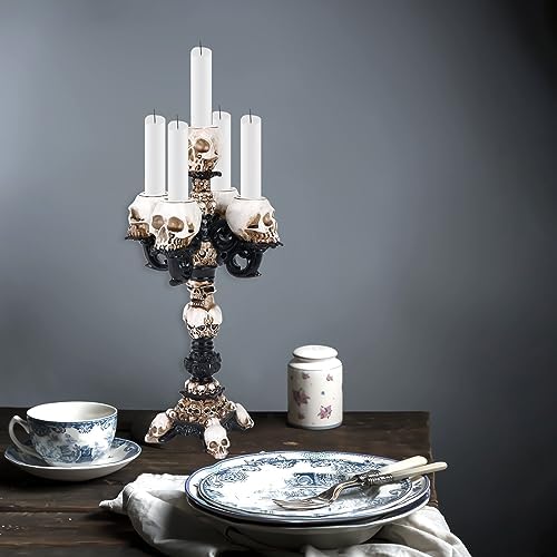 Skull Candle Holder for Halloween Decoration, Resin Gothic Skeleton Head Candlestick for Pillar Candle, Retro Spooky Desktop Tealight Cup for Christmas Home Office Party - Image 6