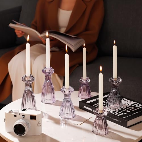 Lysenn Glass Candlestick Holders, Taper Candle Holders Set of 3, Smoke Gray - Image 6